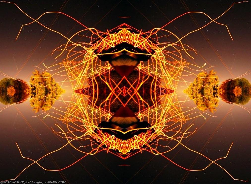 Long exposure chimney sparks quadroscopic artwork